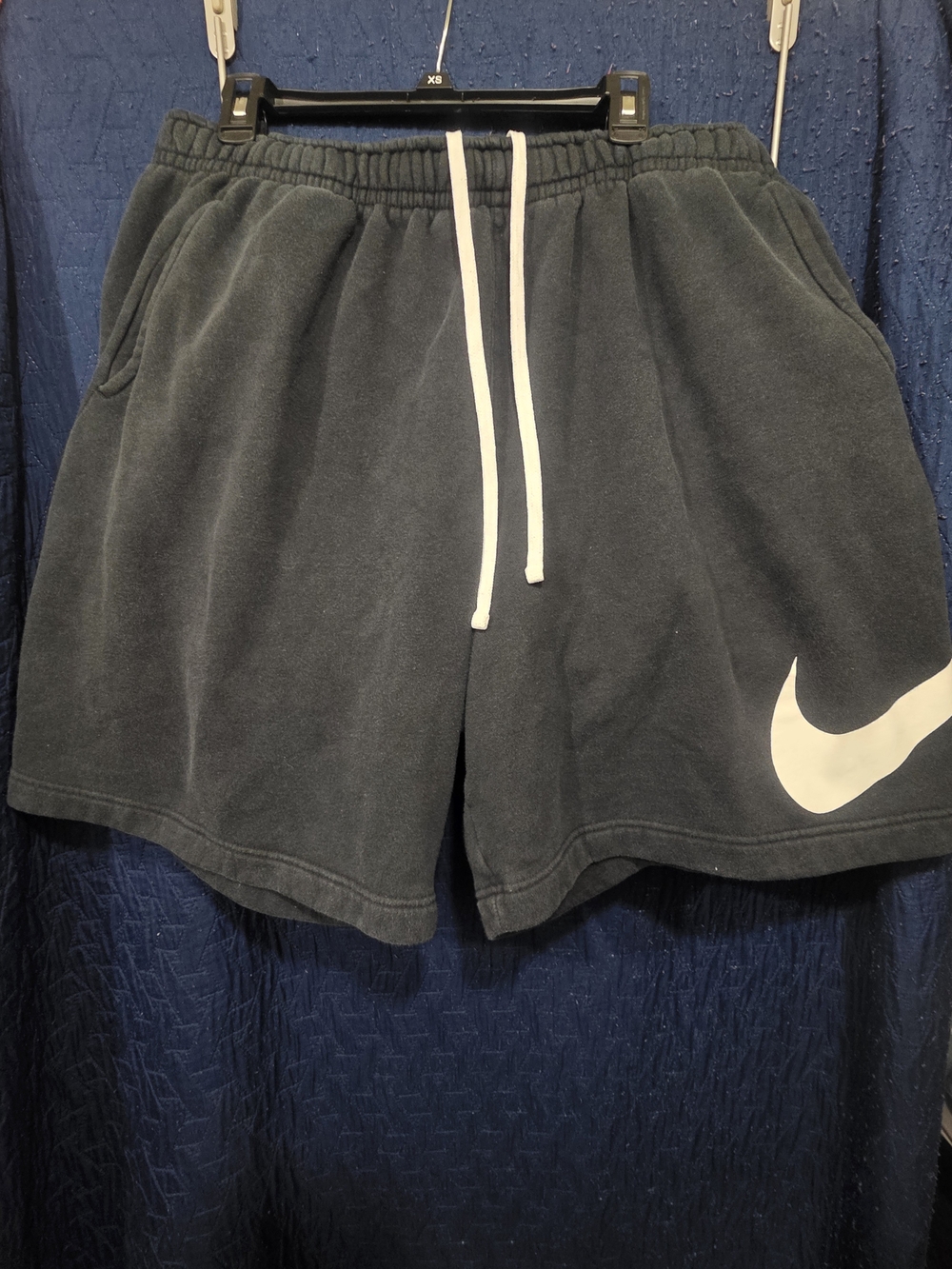 Nike Women's Black Drawstring Sweat Shorts with White Swoosh